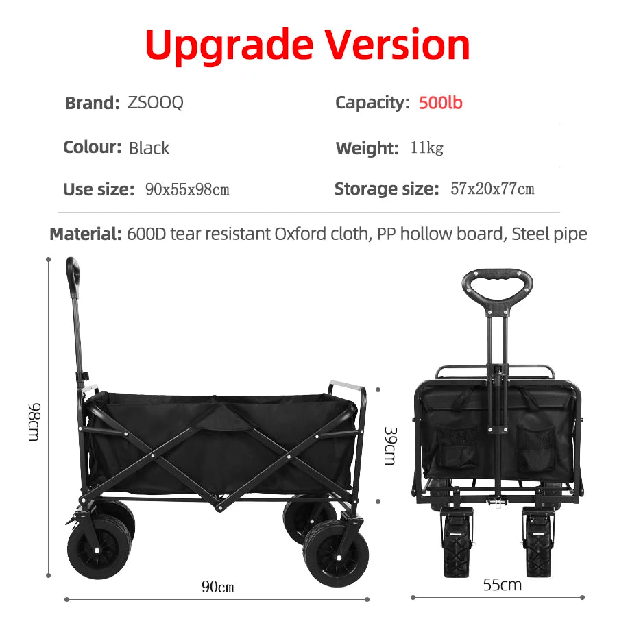 Heavy-Duty Folding Utility Wagon – Collapsible Trolley Cart for Beach, Camping & Garden Use