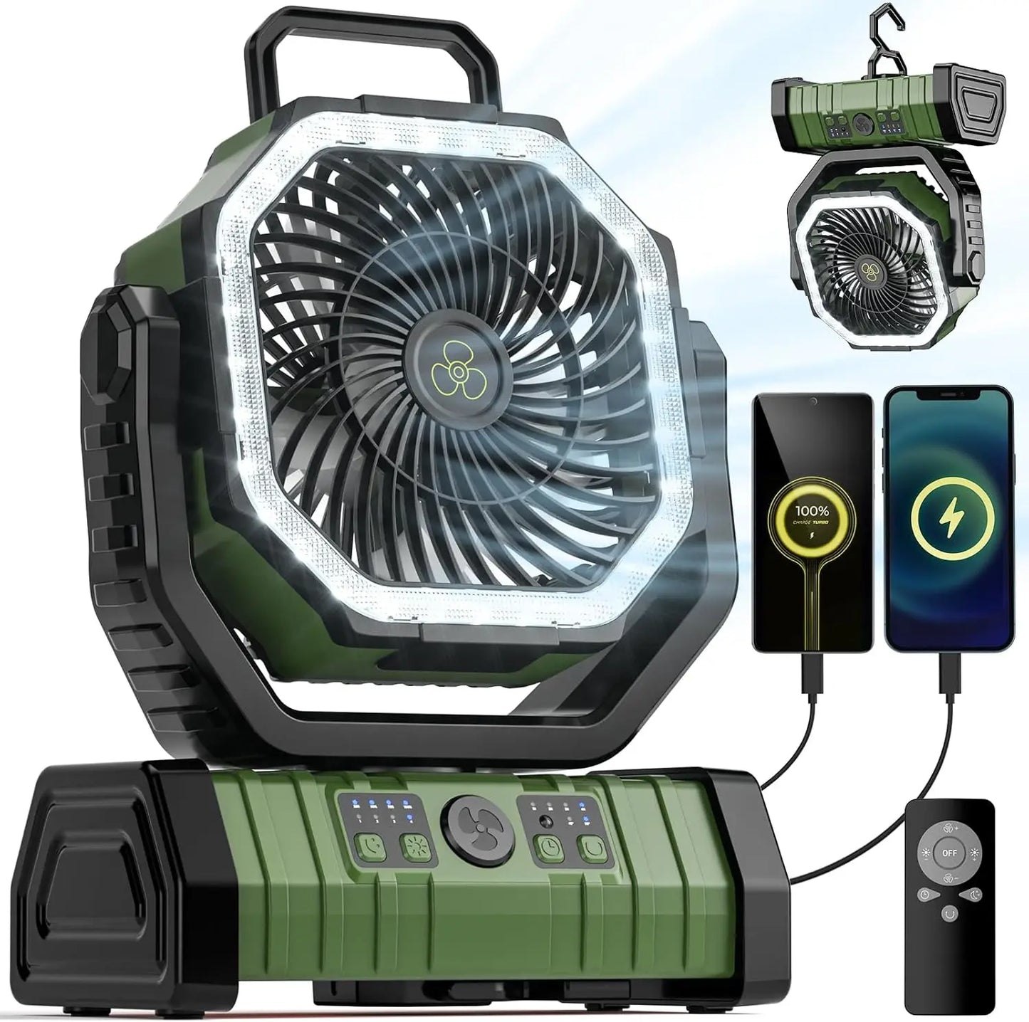 Camping Fan with LED Light & 20000mAh Battery