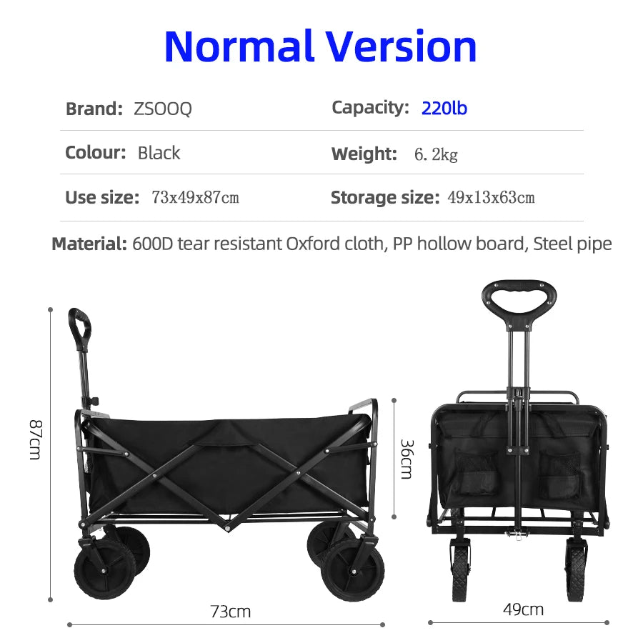 Heavy-Duty Folding Utility Wagon – Collapsible Trolley Cart for Beach, Camping & Garden Use