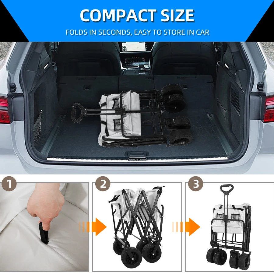 Heavy-Duty Folding Utility Wagon – Collapsible Trolley Cart for Beach, Camping & Garden Use