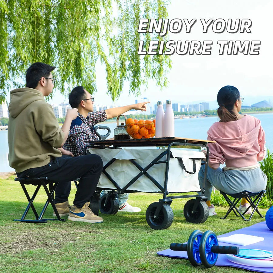 Heavy-Duty Folding Utility Wagon – Collapsible Trolley Cart for Beach, Camping & Garden Use