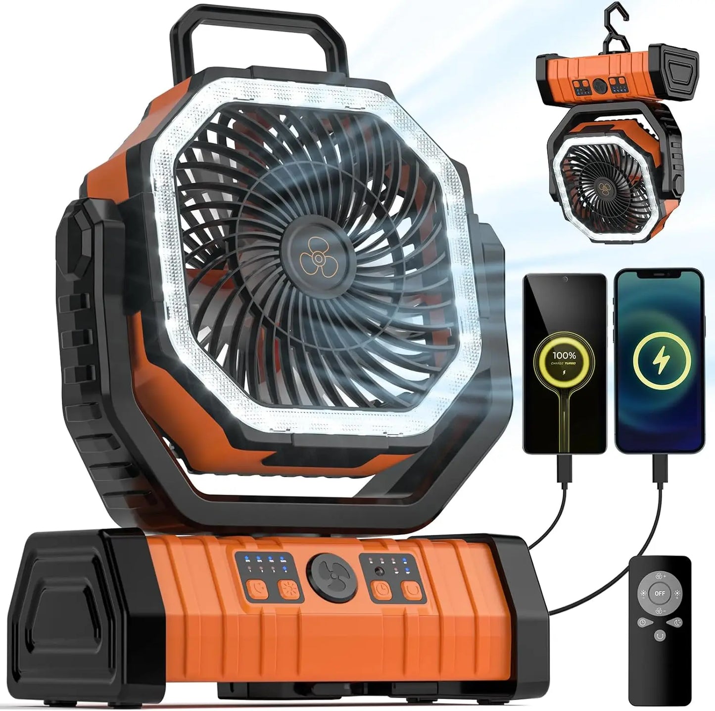 Camping Fan with LED Light & 20000mAh Battery