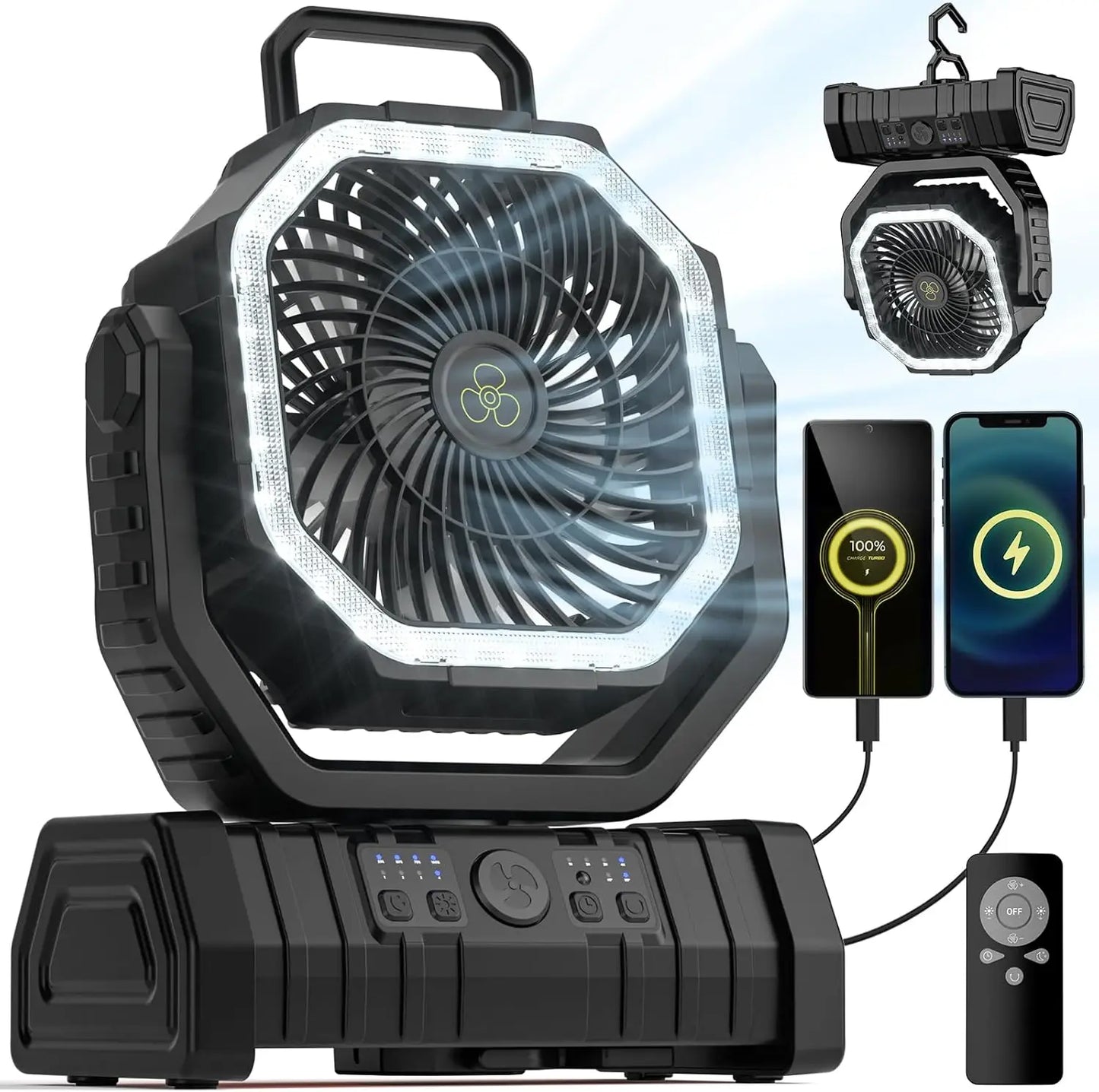 Camping Fan with LED Light & 20000mAh Battery