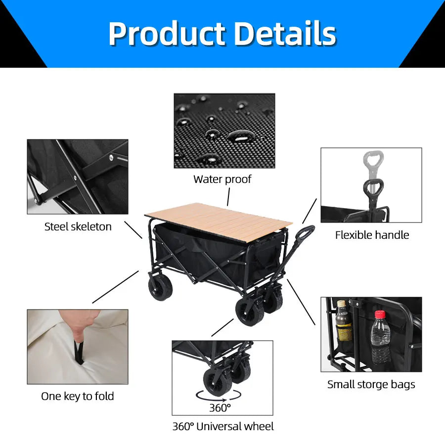 Heavy-Duty Folding Utility Wagon – Collapsible Trolley Cart for Beach, Camping & Garden Use